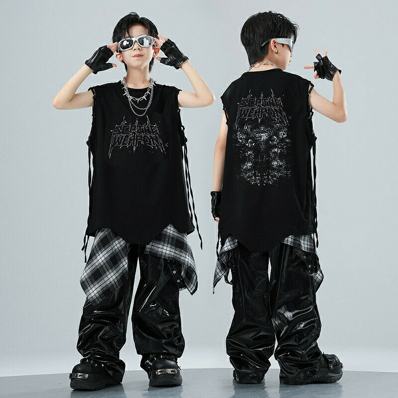 キッズダンス衣装 ロック風子供コスチューム? ストリートダンススタイル ハイパー...