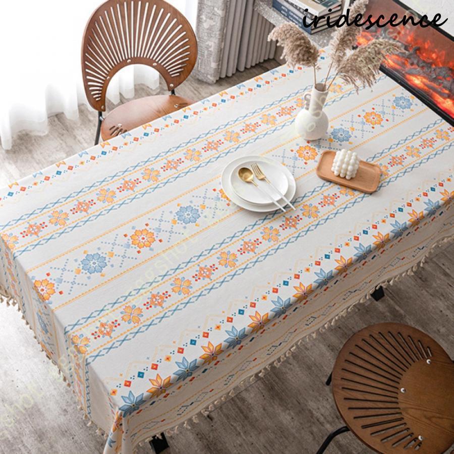 テーブルカバー テーブルクロス 長方形 田園風 ストライプ柄 タッセル テーブルマット おしゃれ 撥水 ..