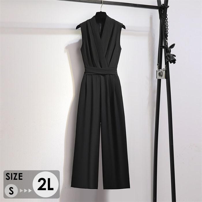 ジャンプスーツ オールインワン バックジッパー ノースリーブ Vネック パンツドレス ロングパンツ ハイウェスト パーティー 脚長効果 旅行 シンプル 普段使い オフィス カジュアル デート きれいめ 大人 ビジネス お洒落 おしゃれ n1x0