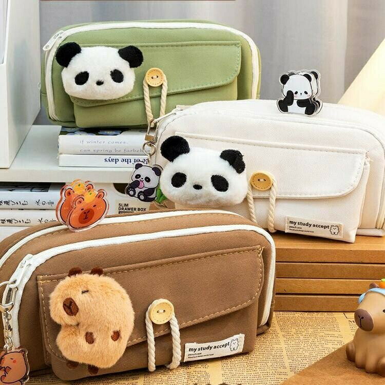 ペンケース かわいい 高校生 大学生 小学生 ぬいぐるみ カピバラ パンダ ペンポーチ 筆記用具 筆箱 筆入れ おしゃれ 大容量 文房具 可愛い インス映え ぺんけーす ふでばこ 人気の筆箱 シンプル 多機能ぺんけーす ホワイト ブラウン グリーン ブラック