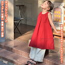 キッズワンピ ワンピース ノースリーブ 子供 キッズ 学生 女の子 ガール ジュニア 軽量 透気 柔らかい 快適 薄手 オシャレ カジュアル ファッション 可愛い 春夏 お出かけ 文化祭 旅行 散歩 遊園 パーク 戸外 プレゼント 誕生日 ギフト ミドル丈 タンクトップ式