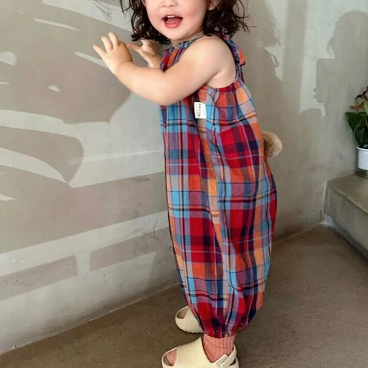 子供 チェック柄 ベビー 男の子 パンツ ナチュラル チェック柄 オールインワン 子...