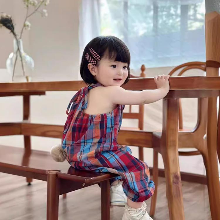 子供 チェック柄 ベビー 男の子 パンツ ナチュラル チェック柄 オールインワン 子...