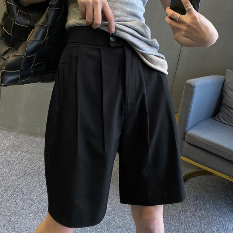 ハーフパンツ レディース ボトムス 半ズボン 膝上 ゆったり 夏パンツ 無地 シンプル 通勤 オフィス 薄手 ショートパンツ ポケット付き お洒落 きれいめ OL 女性用 カジュアルパンツ ワイドパンツ 夏服 短パン 五分丈