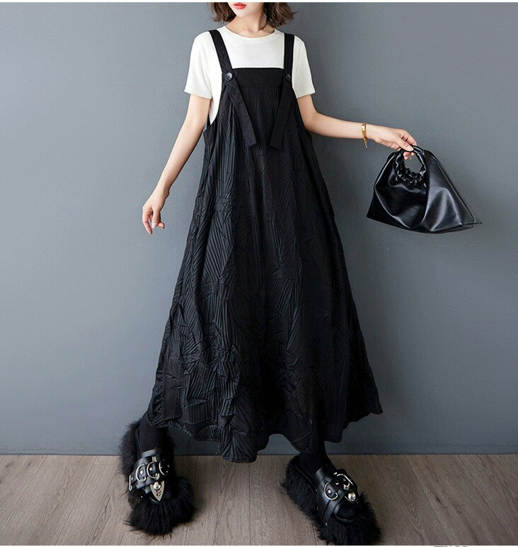 ワンピース ジャンパースカート 黒 ロング 大人可愛い 春夏 レディース ジャンスカ サロペット 無地 スカート マキシワンピース 秋 キャミワンピ 切替え スカート オーバーオール オールインワン 大人カジュアル 大きいサイズ 体型カバー ゆったり 上品 羽織 きれいめ