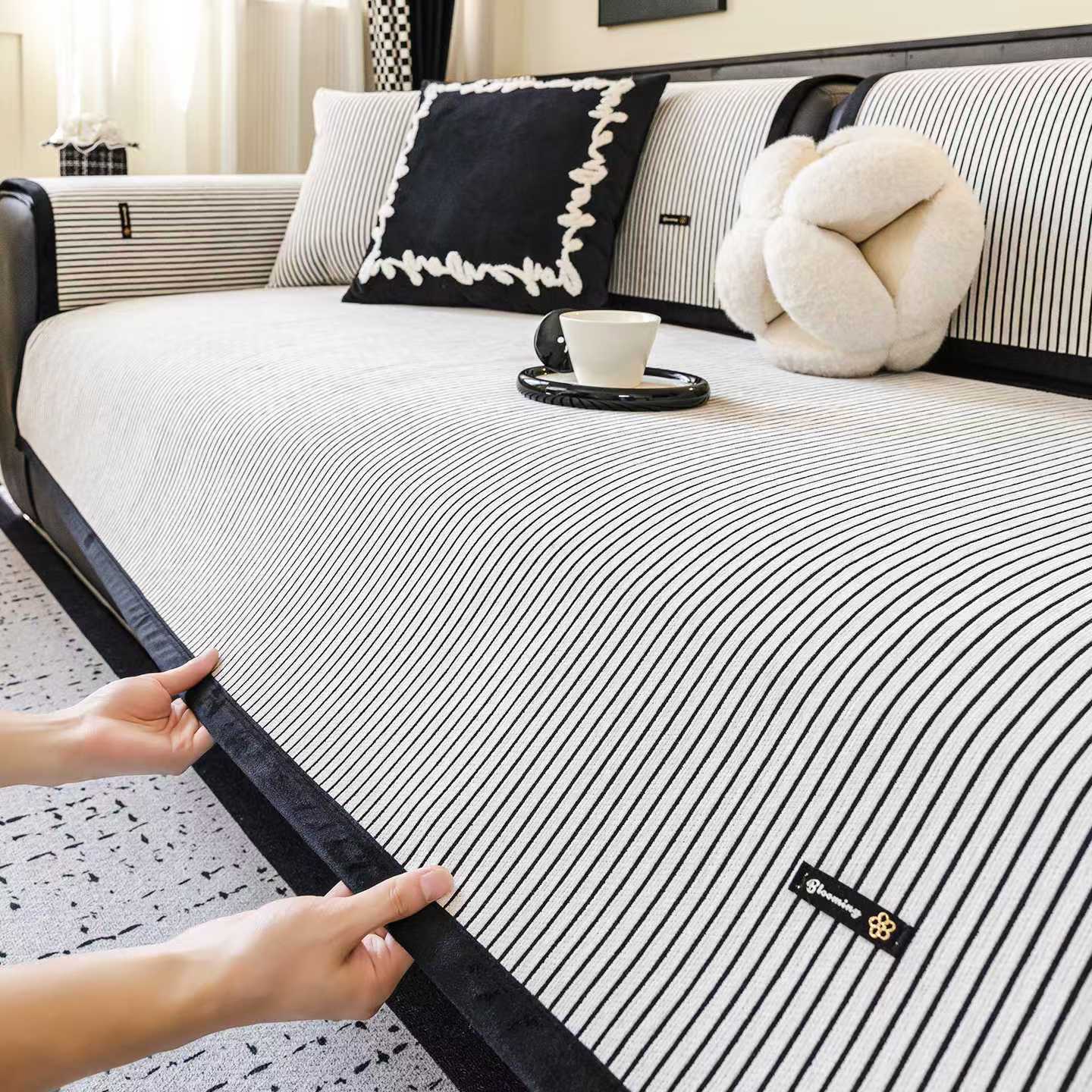 ソファーカバー 秋冬 1人掛け 2人掛け 3人掛け ストライプ フィットカバー 替えカバー ラグマット カー..