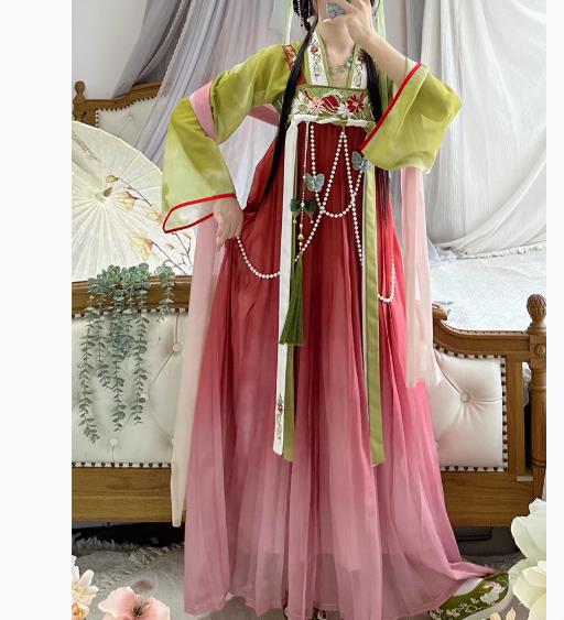 春夏日常セットチャイナドレス 大人用中国風唐装漢服 エレガント復古風コスプレ衣装 写真撮影用ドレス..