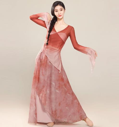 古典舞踊ダンス衣装チャイナ服中華民族ダンスウェア ヨガバレエ衣装 レディース シースルー ブラウス スリットトップス ロングチャイナブラウスズボン練習着剣舞ファ...