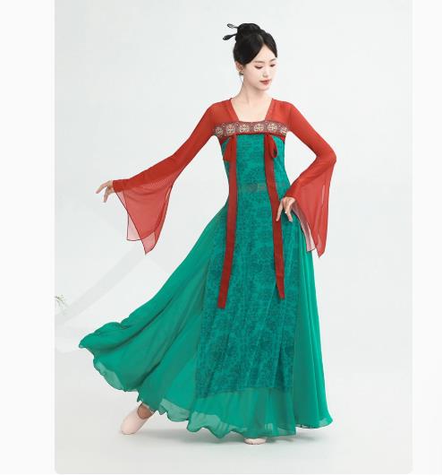 古典舞踊ダンス衣装チャイナ服中華ウェアヨガバレエ衣装レディースシースルー ブラウス スリットトップス ロングチャイナブラウス練習着剣舞ファンダンス形体服民族風服...