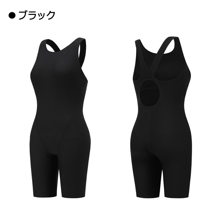 水着 競泳用 レディース 競泳水着 オールインワン 無地 水泳 ハーフスパッツ スパッツ 着やストラップ おしゃれ シンプル 大きいサイズ フィットネス水着 女性 体型カバー レディース水着 パッド付き 練習用 ネイビー ブラック M L XL 2XL 3XL