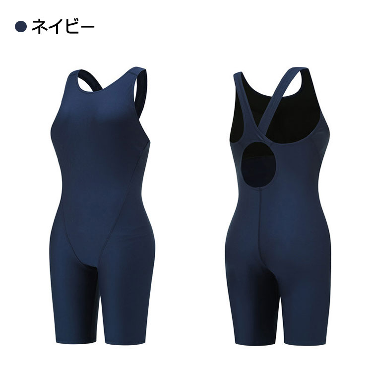 水着 競泳用 レディース 競泳水着 オールインワン 無地 水泳 ハーフスパッツ スパッツ 着やストラップ おしゃれ シンプル 大きいサイズ フィットネス水着 女性 体型カバー レディース水着 パッド付き 練習用 ネイビー ブラック M L XL 2XL 3XL