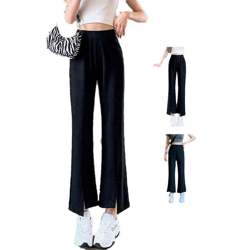 樂天商城 - ロンパンツ 春夏 フレア ワイドパンツ レディース ストレートパンツ フレアパンツ スリット入り パンツ ロング丈 ゆったり 九分丈 ボトムス ハイウエスト ワイド 送料無料 カジュアルパンツ スポーツパンツ
