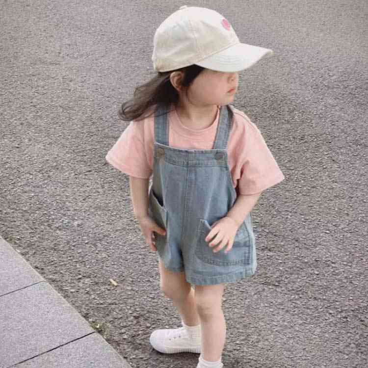 デニムサロペット キッズ 女の子 ショート丈 オーバーオール オールインワン 子供...