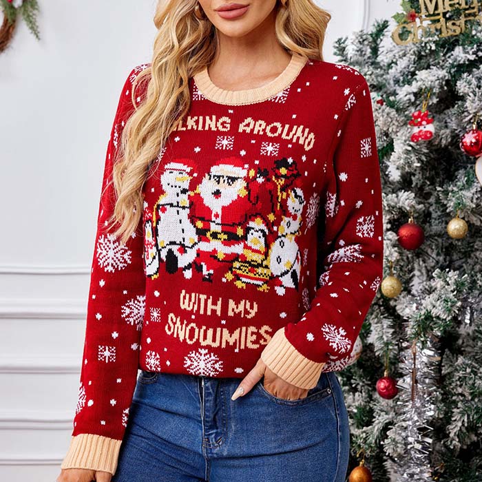 乐天商城 - クリスマス セーター レディース 長袖 ニット セーター 可愛い サンタ柄 クリスマス セーター プルオーバー クルーネック ニット あったかい 秋冬 セーター 大人 レディース 可愛い クリスマス ファッション 秋 冬 おしゃれ ゆったり Merry Christmas プレゼント 贈り物