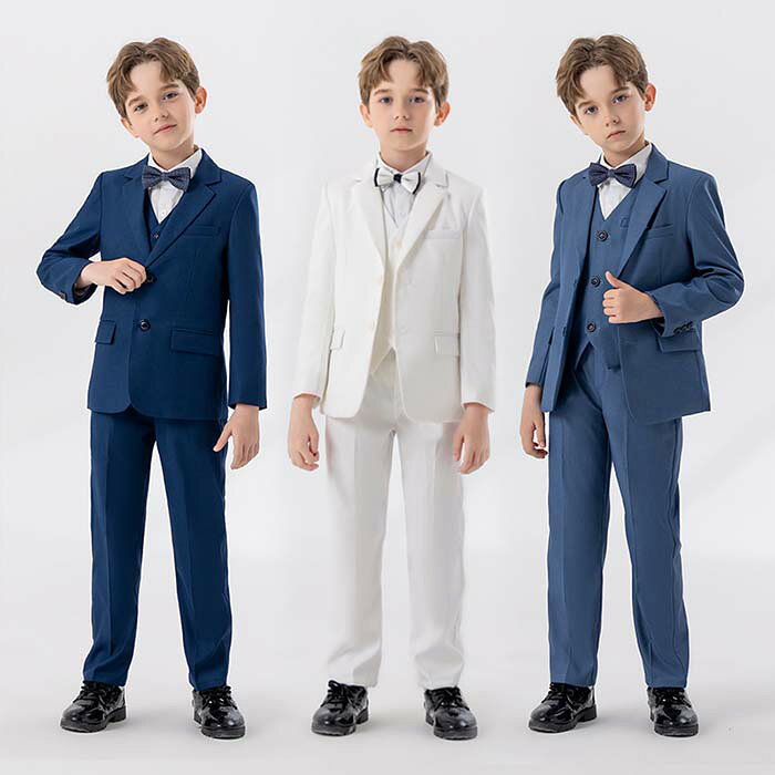 商品 子供スーツ内容4点set：ジャケット+ベスト+パンツ+蝶タイ素材ポリエステルサイズ日本サイズではありませんが、採寸サイズをご参考の上、ご注文ください。90cm/100cm/110cm/120cm/130cm/140cm/150cm/160cm/170cmご了承いただきたいこと： ・採寸サイズなので若干の誤差がある場合がございます。 ・お使いのモニターの設定状況により、実際のカラーの色味と異なる場合ございます。 ・機械による生産過程において、どうしても生地を織る際の糸の継ぎ目や多少のほつれ等が生じている場合がございます。 ・万が一、欠品の場合、メールにてご連絡いたします。　以上を、ご了承の上お買い求め下さいませ。? メーカー希望小売価格はメーカーカタログに基づいて掲載しています