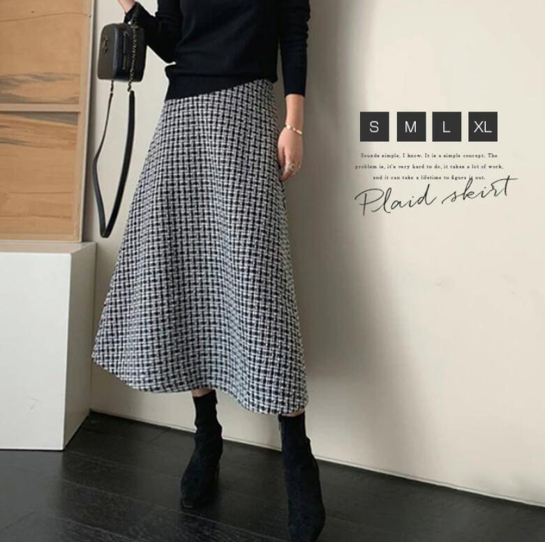 樂天商城 - スカート ダッフル スカート フレアスカート レディース 秋冬 千鳥柄 ロング丈 きれいめ OL ビジネス ロングスカート Aラインスカート ボトムス 春 秋 フレア ディリー ゆったり ファッション ゆるっと キレイめ エレガント オフィス お洒落 カジュアル 大人 通勤 着痩せ