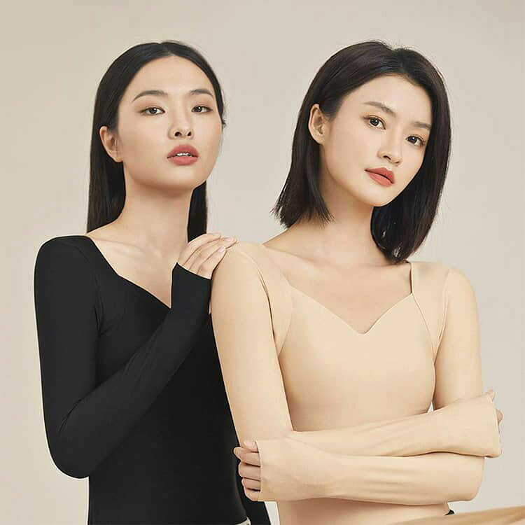 カップ付き＆細見え あったかインナー レディース 2枚入り 秋冬 長袖 カップ付きイ...