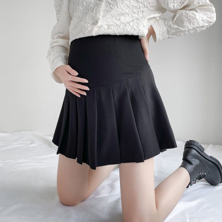 あべ商会 楽天市場店のプリーツスカート マタニティウェア 妊婦服 スカート エレガント お洒落 可愛い ショート丈 シンプル ミニスカート 美脚 脚長 痩せ見せ 春夏 アジャスター付き 着痩せ ボトムス 妊娠 マタニティスカート プリーツ ミニ 無地 ハイウエスト｜アングル2