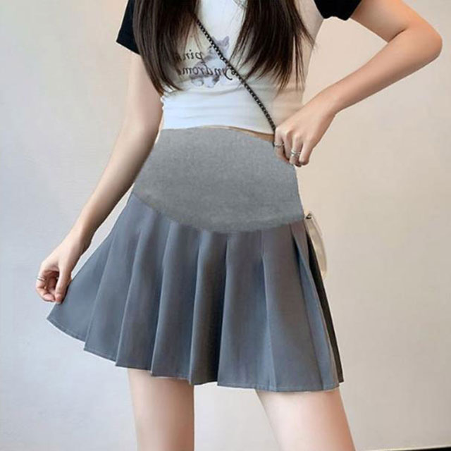 あべ商会 楽天市場店のプリーツスカート マタニティウェア 妊婦服 スカート エレガント お洒落 可愛い ショート丈 シンプル ミニスカート 美脚 脚長 痩せ見せ 春夏 アジャスター付き 着痩せ ボトムス 妊娠 マタニティスカート プリーツ ミニ 無地 ハイウエスト｜アングル3