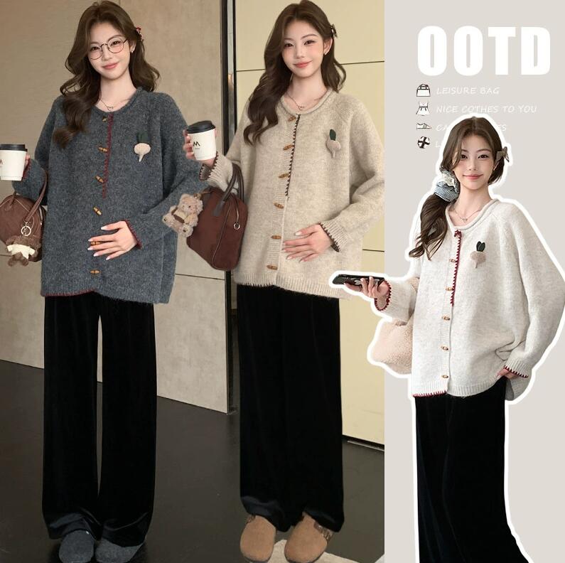 送料無料レディース マタニティ トップスのみ マタニティウェア ジャケット 妊娠服 上着 裏起毛 産前 産後 マタニティ服 スリット 授乳服 マタニティ 冬 部屋着 冬 長袖 防寒 起毛 ゆったり 女性 あったか クルーネック 春夏 秋冬 m-2xl