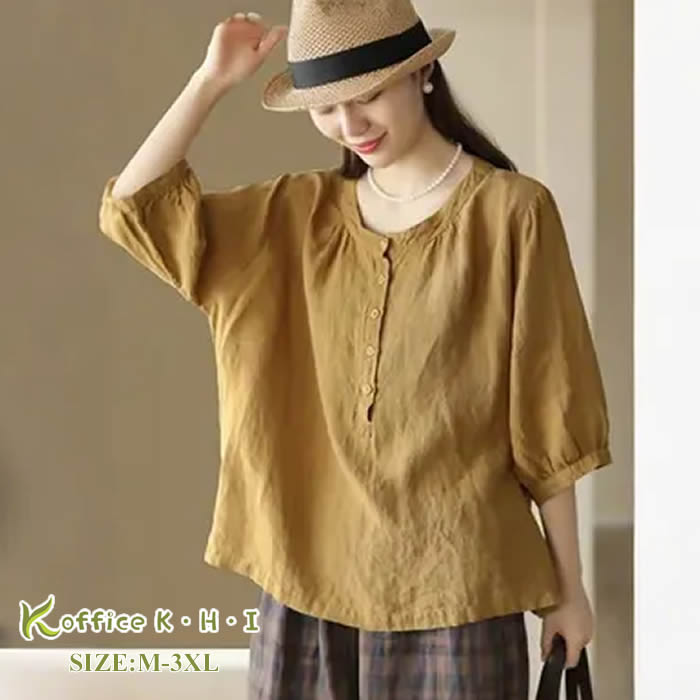 3-Quarter Sleeves - !最大800新作シャツ夏 レディースシャツ夏 レディースブラウス 大人シャツ レディースリネンシャツ 綿麻シャツ春 きれいめシャツ 大きいサイズシャツ 夏シャツ 半袖シャツ おしゃれ 可愛い コットンシャツ お出かけ 半袖ブラウス デート