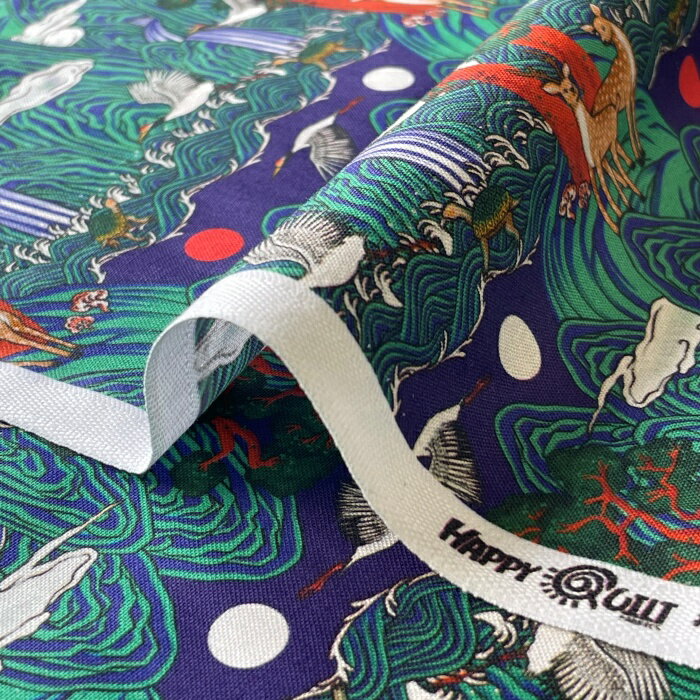 【クーポン最大500円OFF！】一月五峰図-HQ-CT2201062-A(2D-03) グリーン 風景柄 動物柄 コットン100% シーチング 韓国 伝統柄 輸入生地【10cm単位販売】