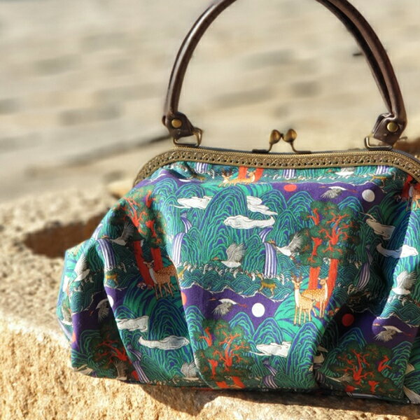 【クーポン最大500円OFF！】一月五峰図-HQ-CT2201062-A(2D-03) グリーン 風景柄 動物柄 コットン100% シーチング 韓国 伝統柄 輸入生地【10cm単位販売】