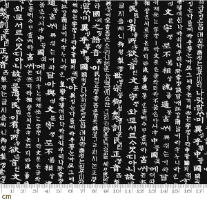 【クーポン最大500円OFF！】訓民正音-HQ-CT2112102-B(1F-16) ブラック系 ハングル柄 ノスタルジック コットン100% シーチング 韓国 輸入生地【10cm単位販売】