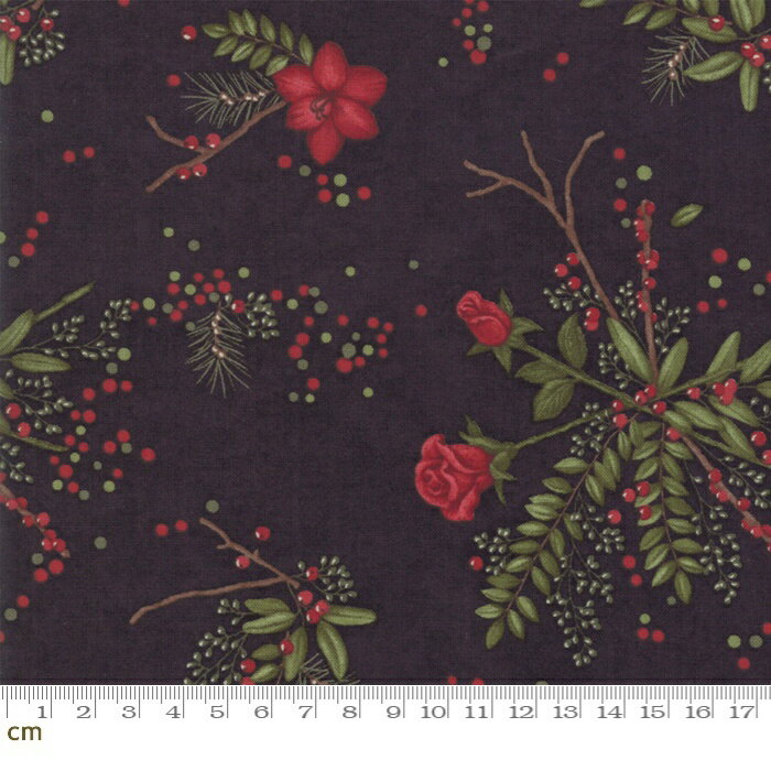 【Moda モダ】Winter Manor(ウィンター マナー)-6771-17(2C-05) ブラック系 植物柄 ポインセチア クリ..