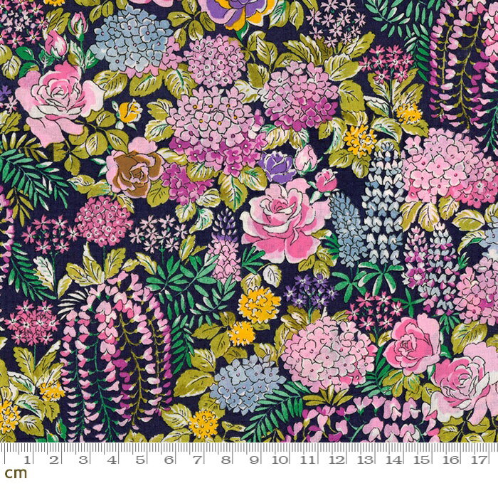 Rakuten - 【Moda モダ】Regent Street Lawns 2015-33082-17(ローン生地)(3B-08) ネイビー系 ピンク系 花柄 ボタニカル ファンシー コットン100%【10cm単位販売】