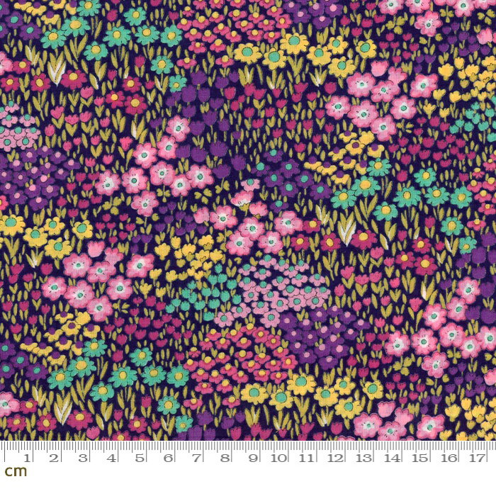 【Moda モダ】Regent Street Lawns 2016-33194-17(ローン生地)(2C-03) ネイビー系 ピンク系 小花柄 花畑 ファンシー コットン100%【10cm単位販売】