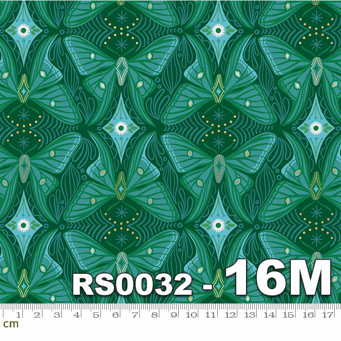 Camellia-RS0032-16M(メタリック加工)(3F-11) グリーン系 ブルー系 ゴールド 昆虫柄 蝶柄 幾何学柄 コットン100% シーチング ruby star ルビースター
