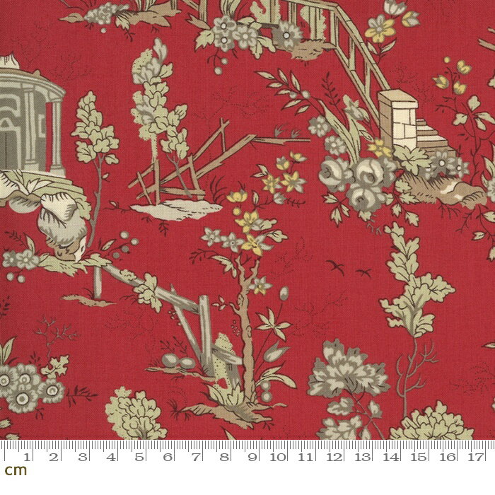 【Moda モダ】Jardin De Fleurs-13890-11(3A-01) 風景柄 レッド系 アンティーク コットン100% シーチン..