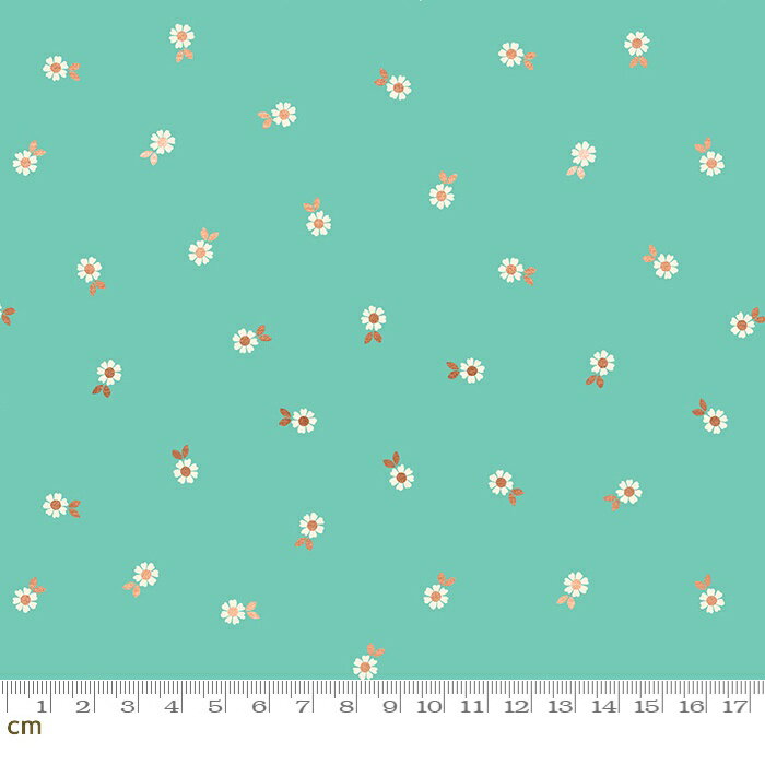 Curio-RS0066-16M(メタリック加工)(3F-18) ターコイズ系 ゴールド 小花柄 レトロポップ コットン100% シーチング ruby star ルビースター