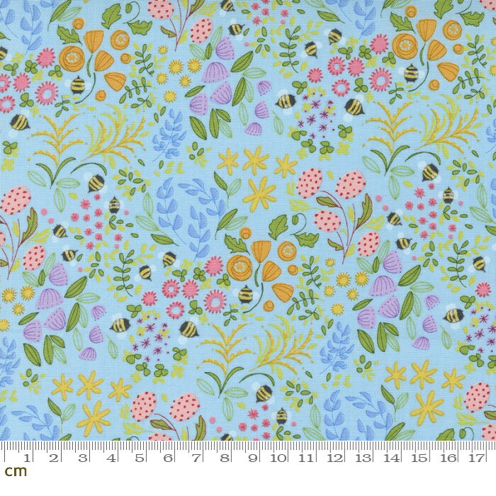 樂天商城 - 【Moda モダ】Wild Blossoms-48735-23(3B-03) ブルー系 小花柄 ミツバチ ボタニカル コットン100% シーチング【10cm単位販売】