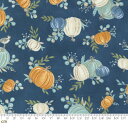 【Moda モダ】Harvest Wishes-56060-13(2A-06) ブルー系 オレンジ系 カボチャ 鳥柄 秋 ハロウィン コットン100% シーチング【10cm単位販売】