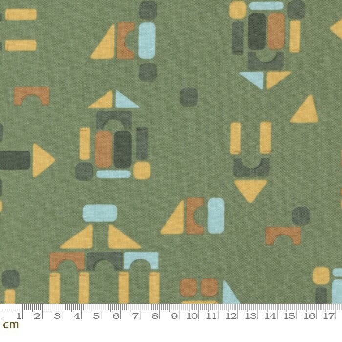 ABC xyz-20814-16(2E-07) グリーン系 幾何柄 積み木柄 コットン100% シーチング