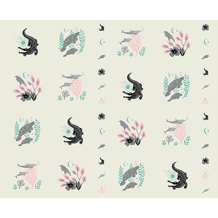 【Moda モダ】Florida Volume 2-パネル(1p 約88cm)-RS2062-13(2E-07) ホワイト系 動物柄 魚柄 コットン..