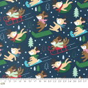 【Moda モダ】Hello Holidays-35372-15(2B-04) ブルー系 ネイビー クリスマス柄 動物柄 トナカイ バンビ コットン100% シ...