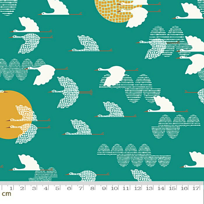 【Moda モダ】Koi Pond-RS1035-13(2E-08) グリーン 鳥柄 コットン100％ シーチング【10cm単位販売】