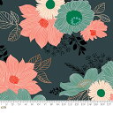 【Moda モダ】Elixir-RS0037-15M(メタリック加工)(2E-07) ブラック系 グレー系 花柄 植物 メタリック加工 コットン100% シーチング【10cm単位販売】