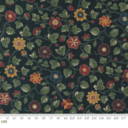 【Moda モダ】Chickadee Landing-9740-19(2E-06) ブラック系 花柄 つる草模様 レトロ コットン100% シーチング 【10cm単位販売】 【Moda モダ】Chickadee Landing-9740-19(2E-06) ブラック系 花柄 つる草模様 レトロ コットン100% シーチング 【10cm単位販売】