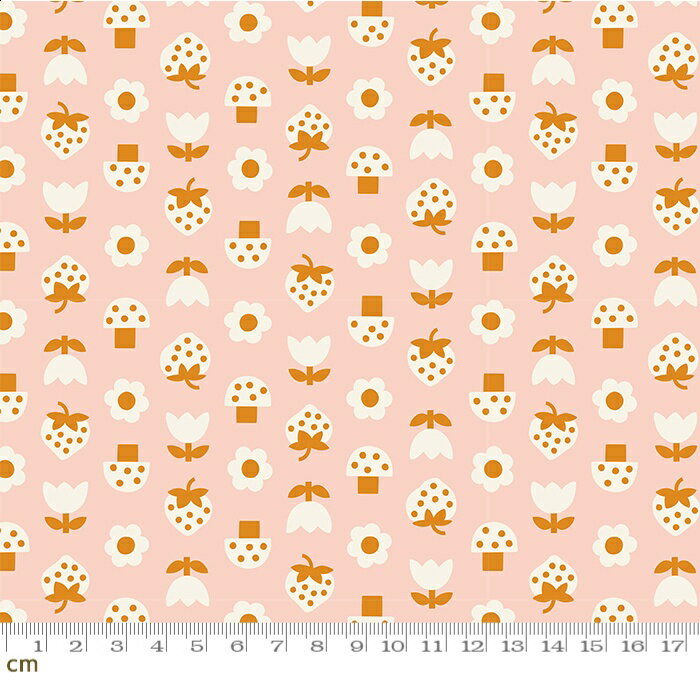 【Moda モダ】Picture Book-RS3074-14(3B-06)オレンジ 30年代 レトロ ストロベリー フルーツ柄 マッシュルーム キノコ柄 フラワー 花柄 レトロ コットン100% シーチング ruby star ルビースター【10cm単位販売】
