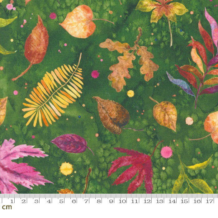 樂天商城 - 【Moda モダ】Floribunda-39804-14(3B-07) グリーン系 リーフ柄 葉っぱ 落ち葉 水彩画 デジタル コットン100%シーチング【10cm単位販売】