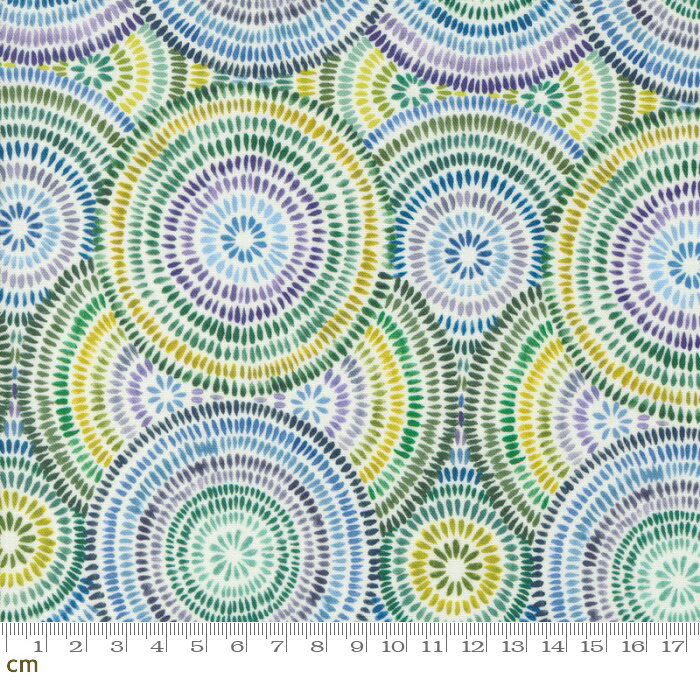 【Moda モダ】Floribunda-39806-12(3B-07) レインボー マルチ ブルー系 幾何学模様 水彩画 デジタル コットン100%シーチング【10cm単位販売】