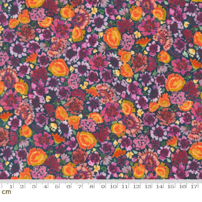 Rakuten - 【Moda モダ】Floribunda-39809-12(3B-07) レッド系 パープル系 暖色系 小花柄 フラワー 花畑 水彩画 デジタル コットン100%シーチング【10cm単位販売】