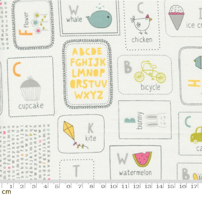 【Moda モダ】Shine-55670-11(2B-05) アルファベット柄 パネルカード 英字柄 学び 遊び 子供向け 入園 入学 オフホワイト シーチング 110cm幅 コットン100%【10cm単位販売】