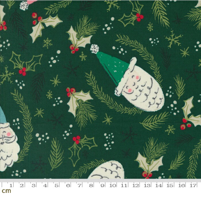 【Moda モダ】Cozy Wonderland-45590-23(3B-05) グリーン 緑 サンタ柄 葉っぱ Xmas クリスマス かわいい プリント コットン100％ シーチング【10cm単位販売】