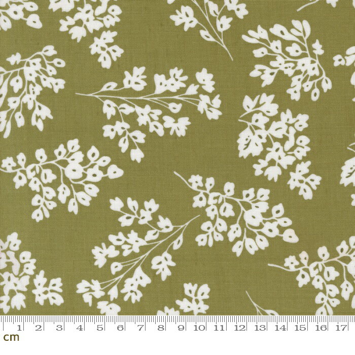 Rakuten - 【Moda モダ】Botany-11555-17(3A-01) カーキグリーン 植物柄 シンプル おしゃれ 大柄 大きめ柄 コットン100％ シーチング 110cm幅【10cm単位販売】
