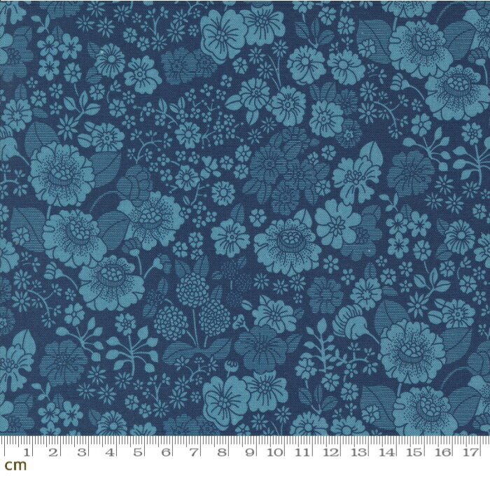 【Moda モダ】Chelsea Garden-33745-12(2E-06) ブルー 花柄 ボタニカル コットン100% シーチング【10cm単位販売】